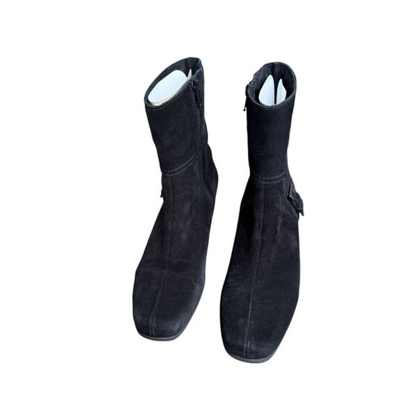 La Canadienne Sanford Suede Leather Buckle Zip Winter Ankle Boot Bootie Black 7 - Picture 3 of 8